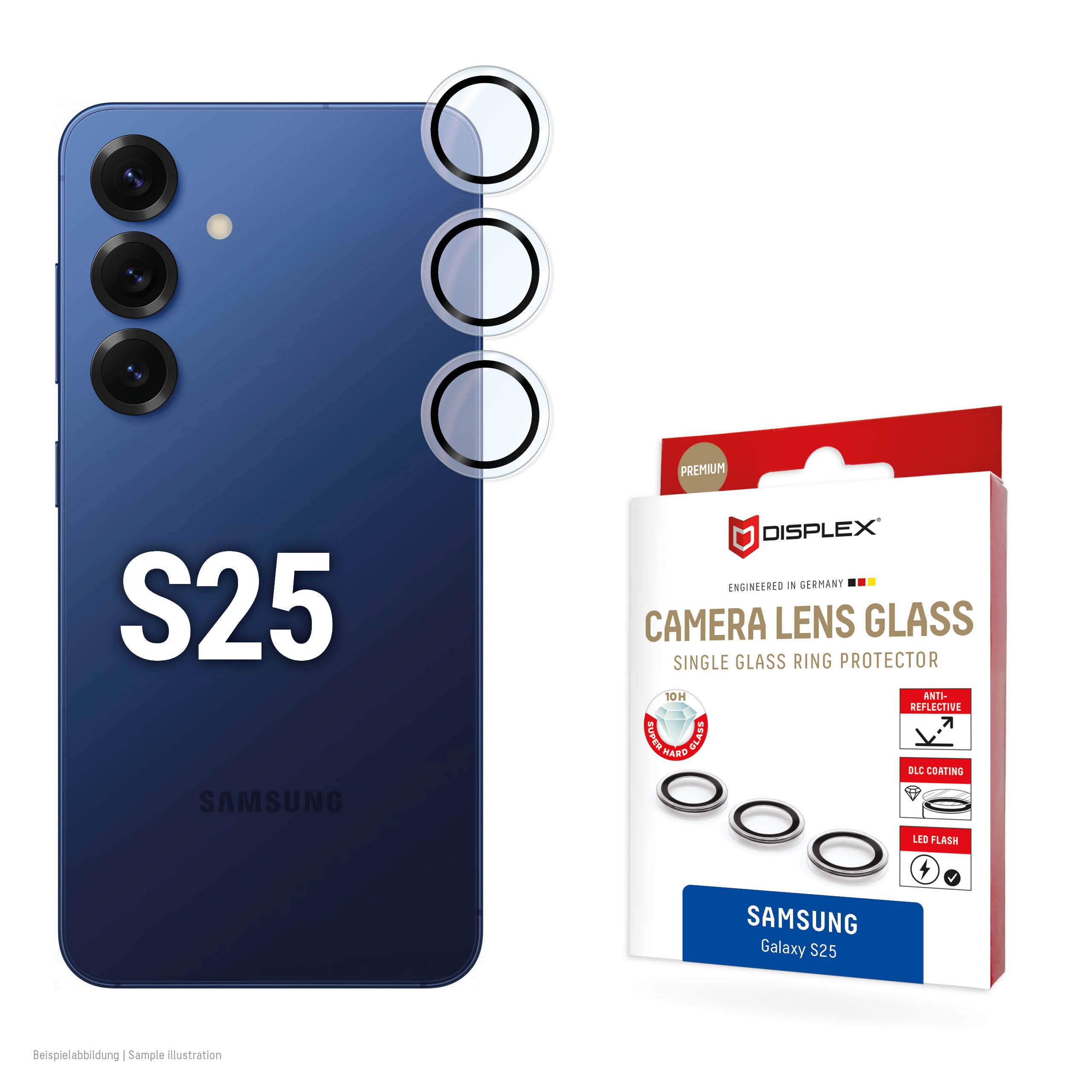 E.V.I. Kameralinsenschutz, 10H – für Samsung Galaxy S25 – Transparent/Schwarz