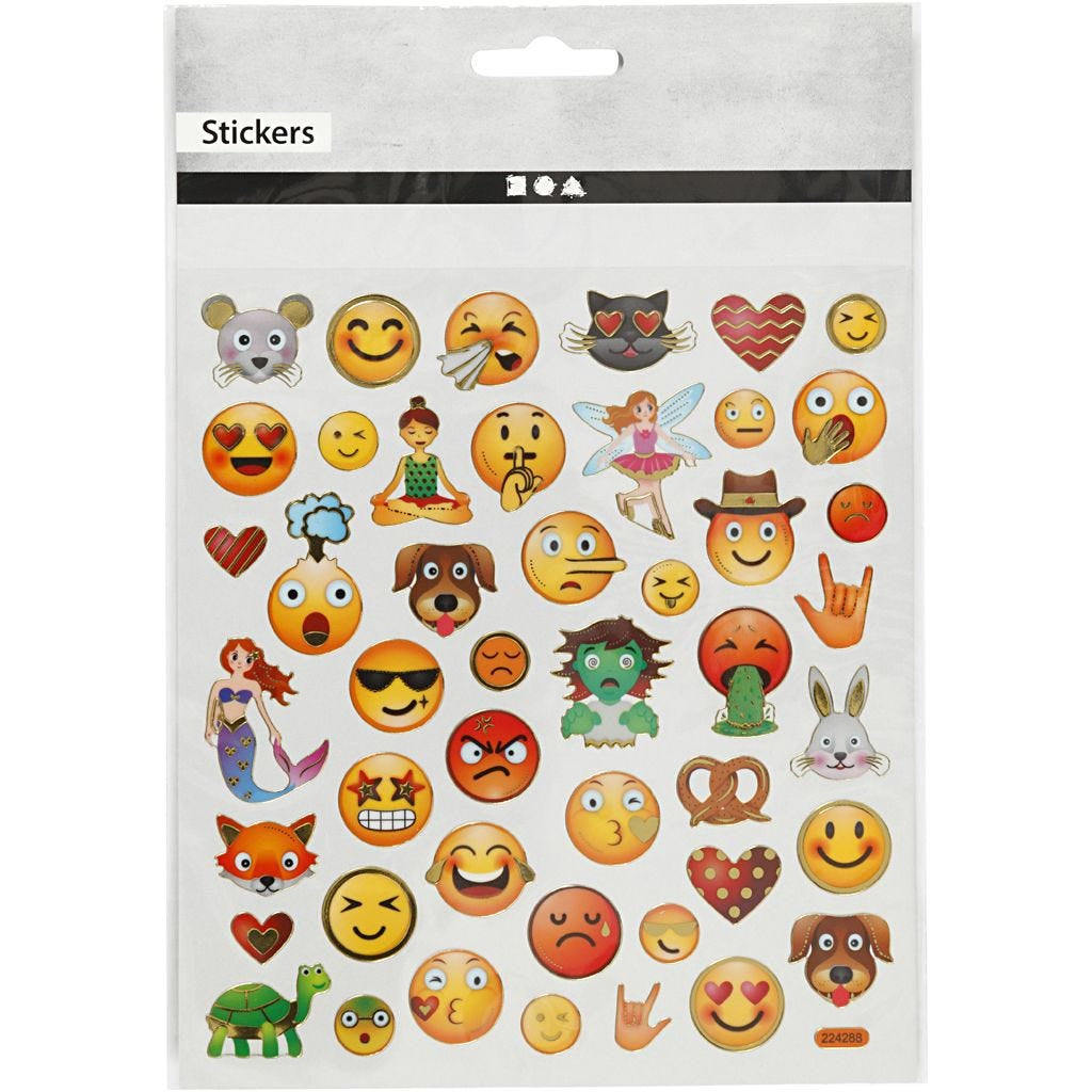 Creativ Company Sticker – 15 × 16,5 cm, Emoji, mehrfarbig – 1 Bogen