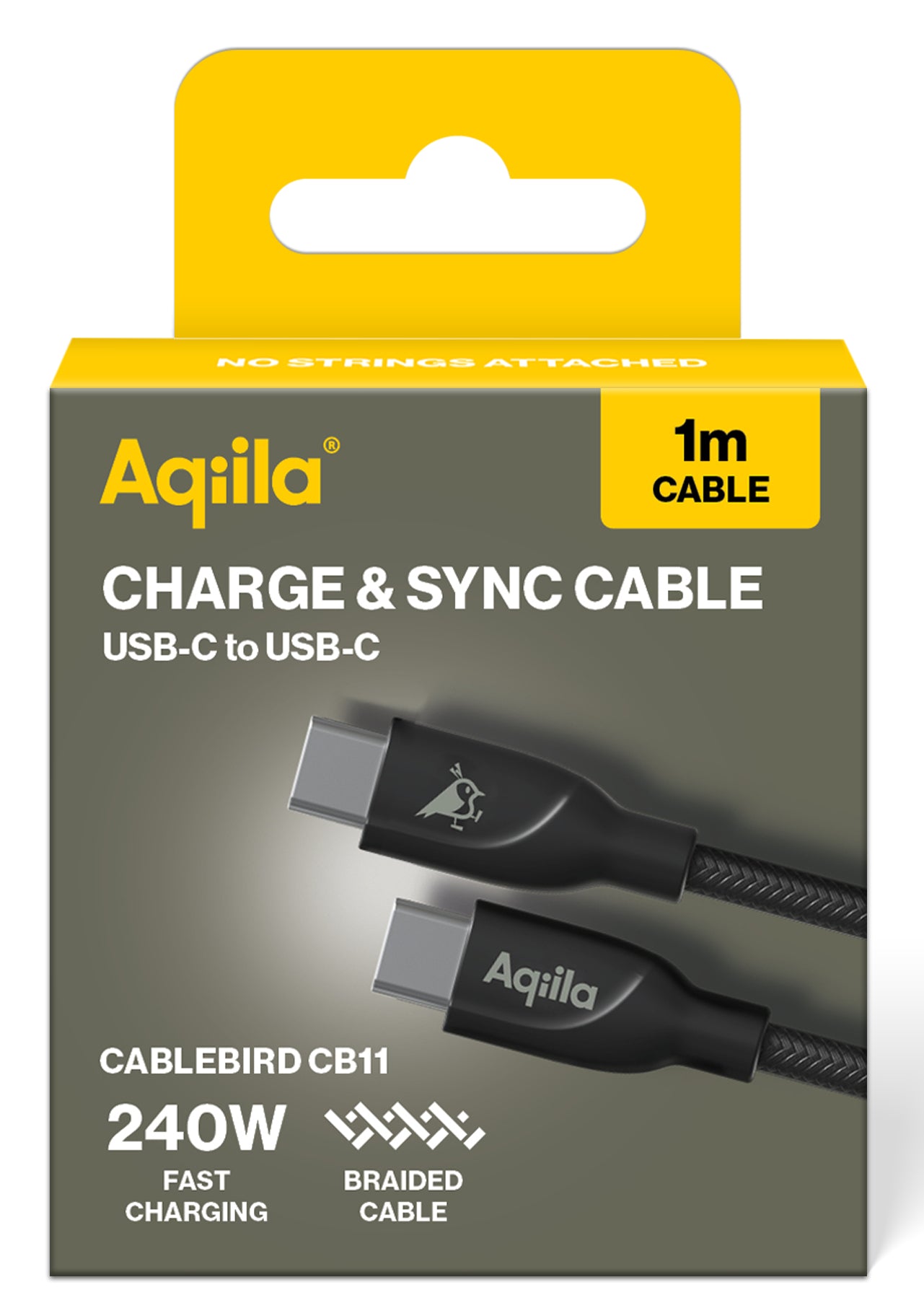 Aqiila USB-C auf USB-C Kabel – USB 2.0 (480 Mbit/s) – 1 m – PD 240 W – TPE-Mantel – Schwarz
