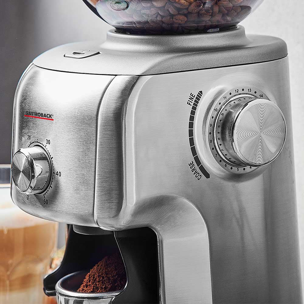 Gastroback Kaffeemühle Advanced Plus 42642 – 400 g, Kegelmahlwerk, 130 W – schwarz/edelstahl