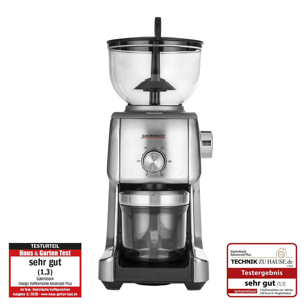 Gastroback Kaffeemühle Advanced Plus 42642 – 400 g, Kegelmahlwerk, 130 W – schwarz/edelstahl