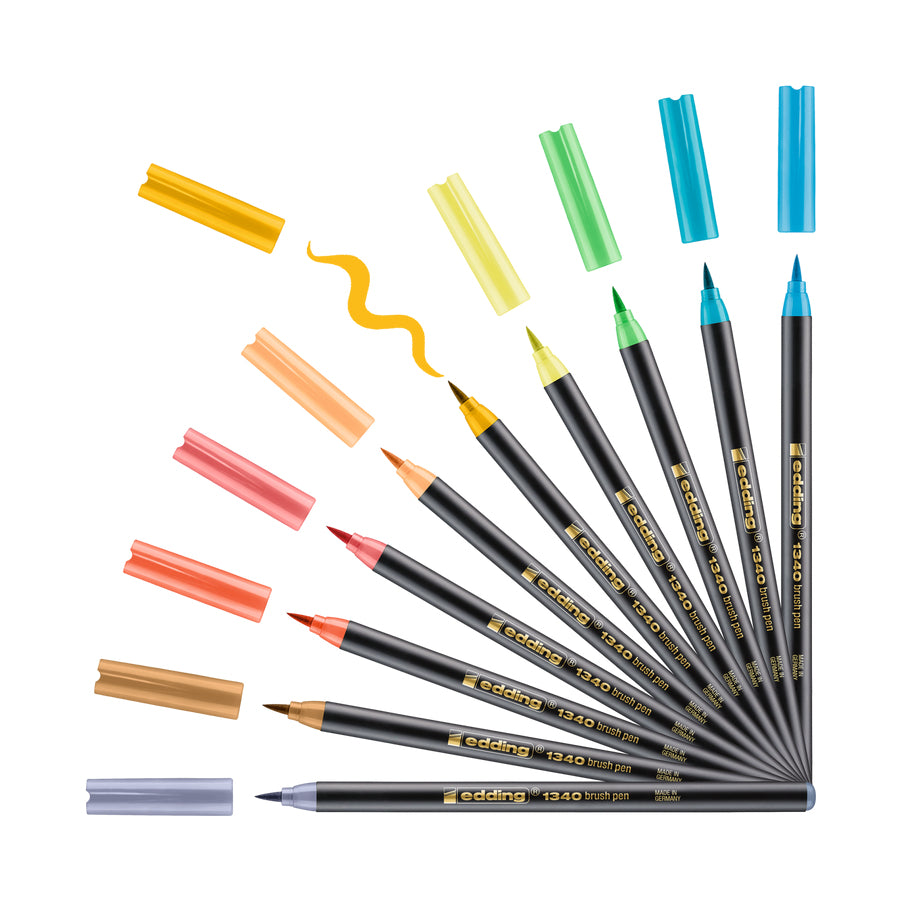 Edding 1340 Brush Pen – Pinselspitze, 1–3 mm, wasservermalbar, 10 Farben