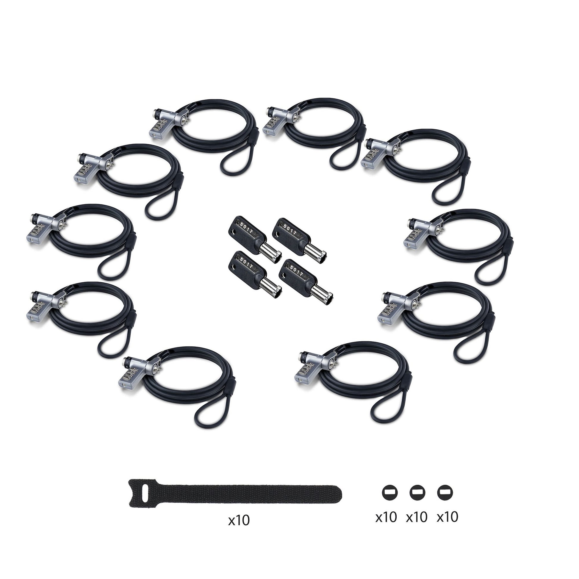 StarTech.com 10er-Pack 3-in-1 Kabelschloss für Laptops, 2 m – Schwarz/Silber