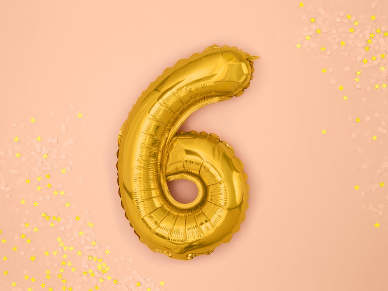 PartyDeco Folienballon Zahl 6 – Gold – 35 cm – Folie – 1 Stk