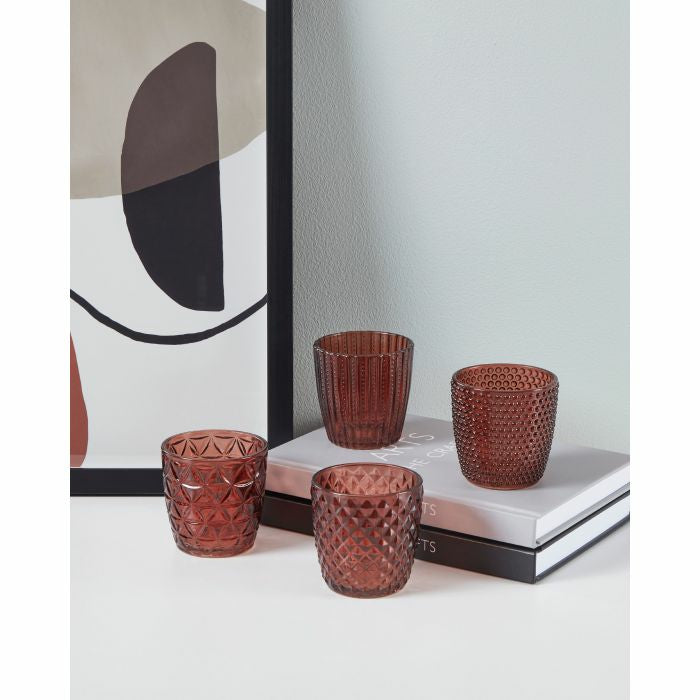 EGLO Windlicht – Glas, rot – Ø 7,3 × 7,3 cm – 4‑teilig