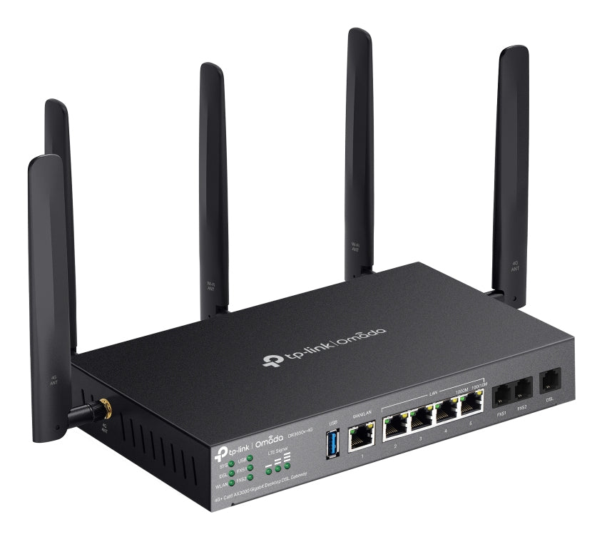 TP-Link Omada DR3650V-4G DSL-Gateway – Wi-Fi 6, Dual-Band (2,4/5 GHz), RJ-11, 4× LAN, 2× USB-A