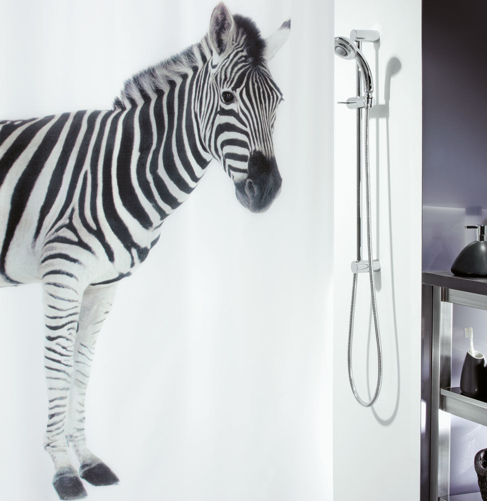 Spirella Zebra Duschvorhang – 180 × 200 cm – Schwarz/Weiss – Polyester – Waschbar bei 40 °C