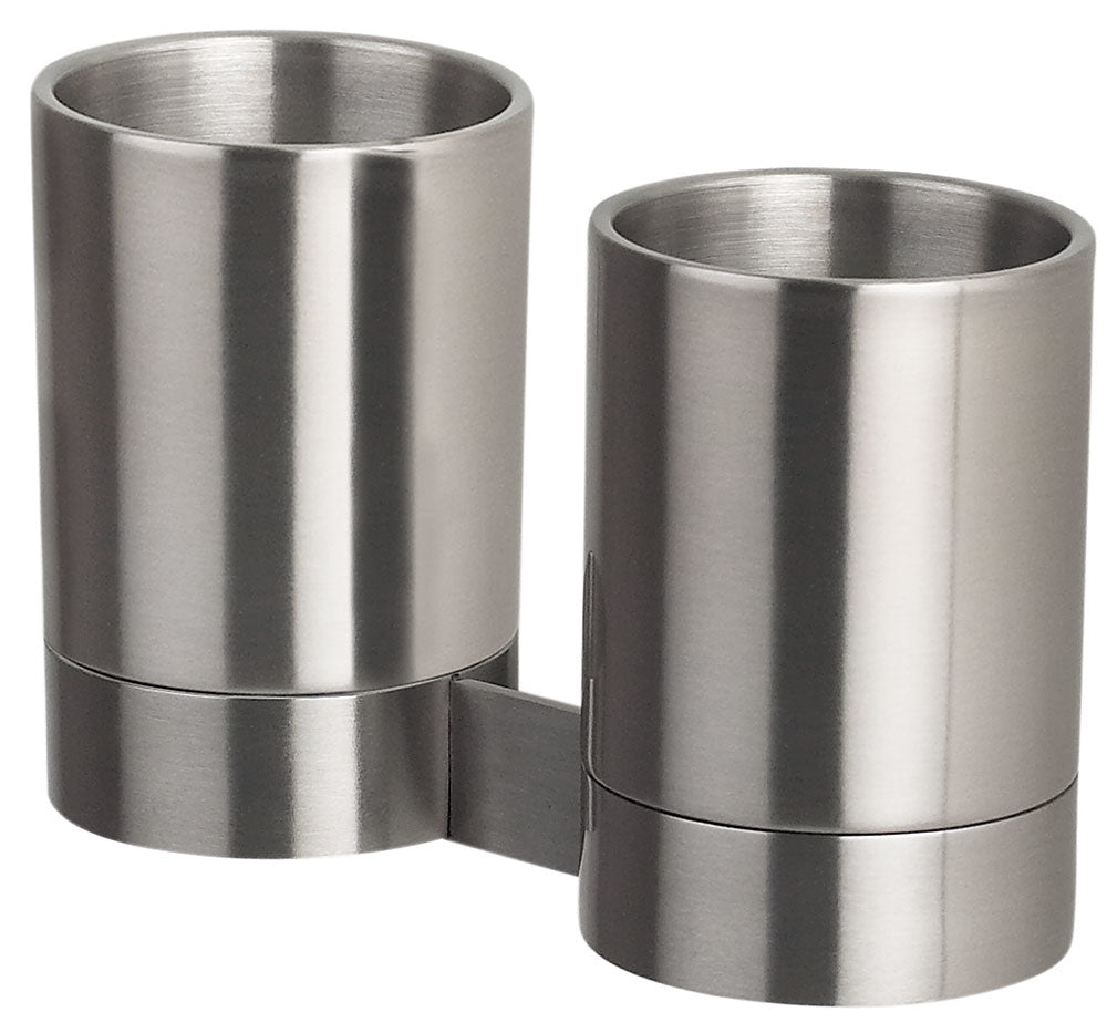 Spirella Nyo-Steel Zahnbecher-Set – 2-teilig – 16 cm Breite – Silber – Edelstahl