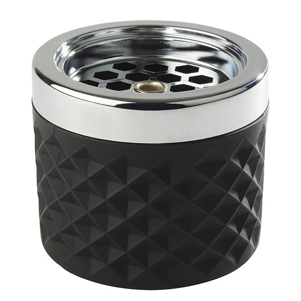 APS-Germany Runder Aschenbecher – Schwarz/Silber – Ø 9,5 cm × 8 cm – Metall – 1 Stk