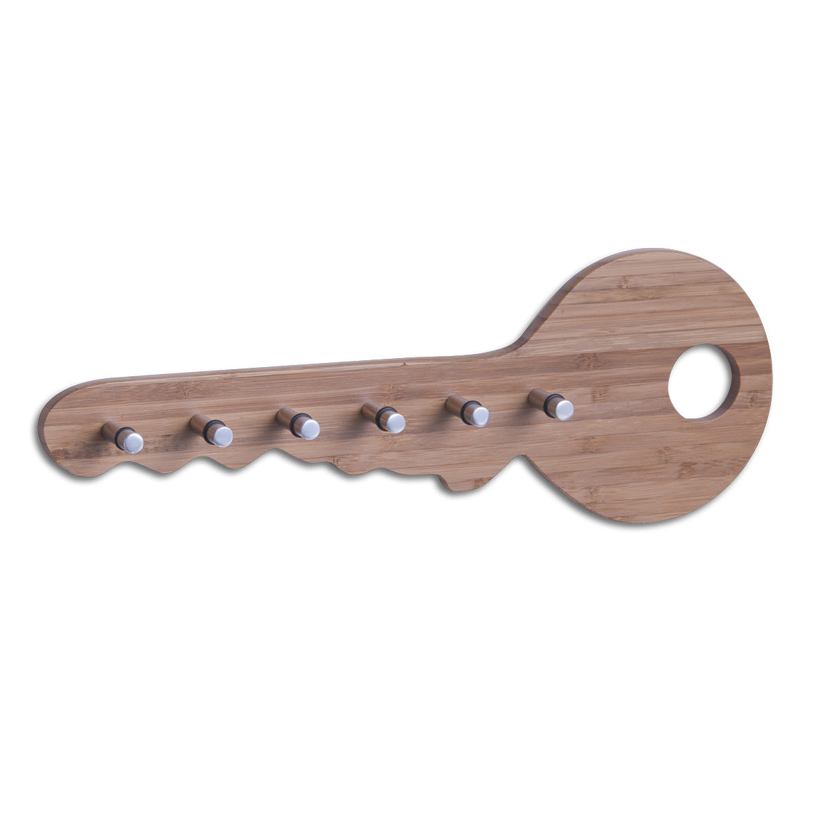 Zeller Present Bamboo – Schlüsselleiste, 6 Haken, Bambus/Aluminium, Silber, Holz, 350 × 40 × 125 mm