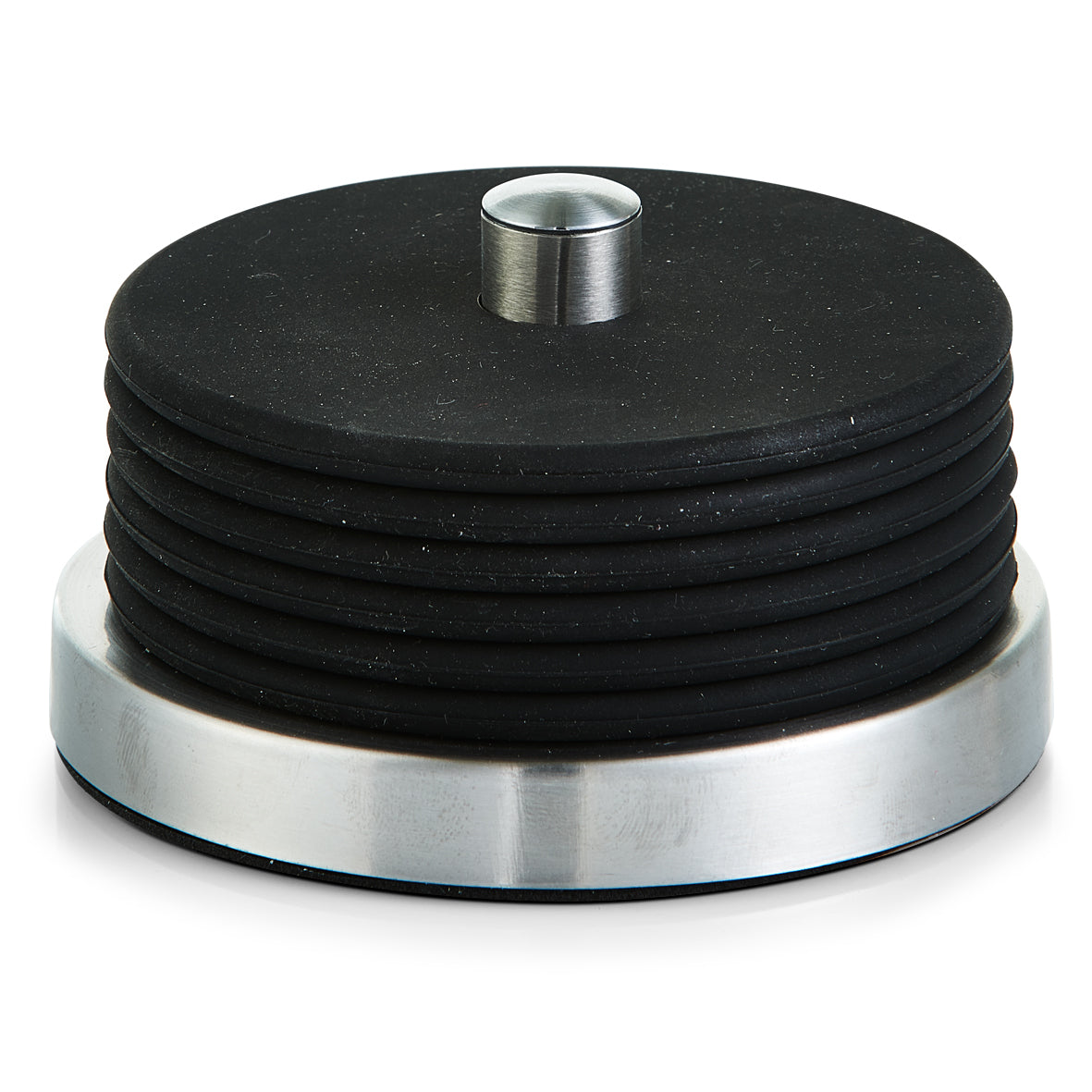 Zeller Present Glasuntersetzer – Ø 10 cm, H 6 cm, Silikon/Edelstahl, Schwarz/Silber, rutschfest, für Gläser