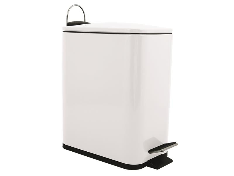 Spirella ERIK Treteimer – 5 l – Edelstahl, Rechteckig – Weiss – Soft-Close