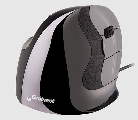 Evoluent Vertical Mouse D Medizinische Maus – kabelgebunden, Laser, anpassbare DPI, schwarz/silber