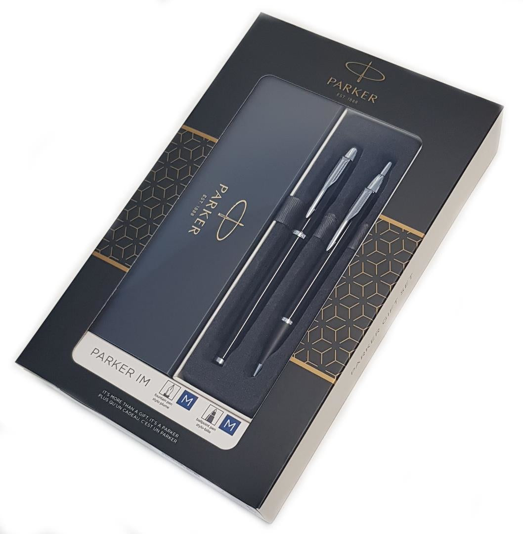 Parker IM Black C.C. Schreibgeräte-Set – Kugelschreiber + Füllfederhalter – M – Blau