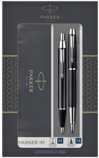 Parker IM Black C.C. Schreibgeräte-Set – Kugelschreiber + Füllfederhalter – M – Blau