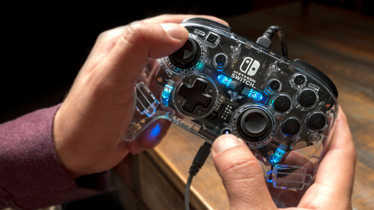 PDP Gamepad Afterglow Deluxe+ – für Nintendo Switch, Nintendo Switch OLED, USB (kabelgebunden), transparent