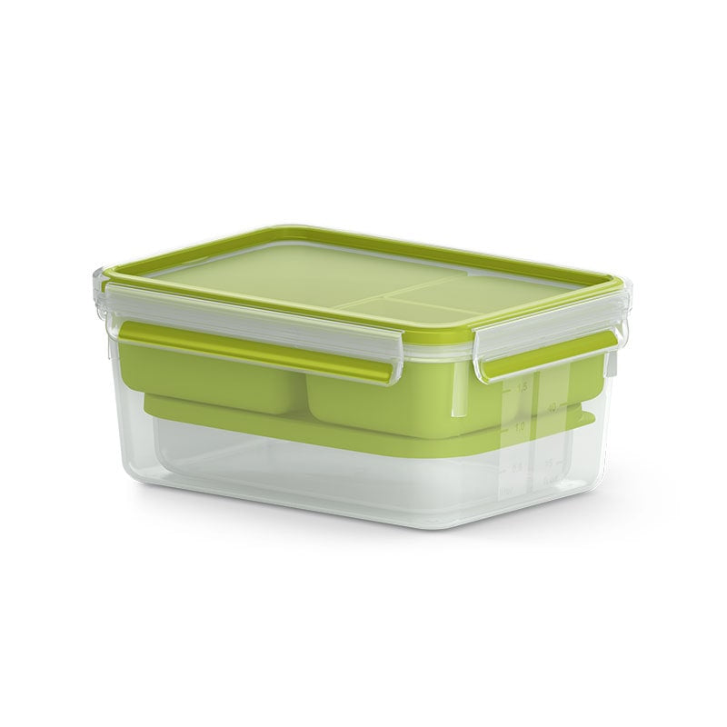 EMSA Lunchbox Clip&Go – 2,3 l – mit 4 Fächern, auslaufsicher – Kunststoff – grün, transparent