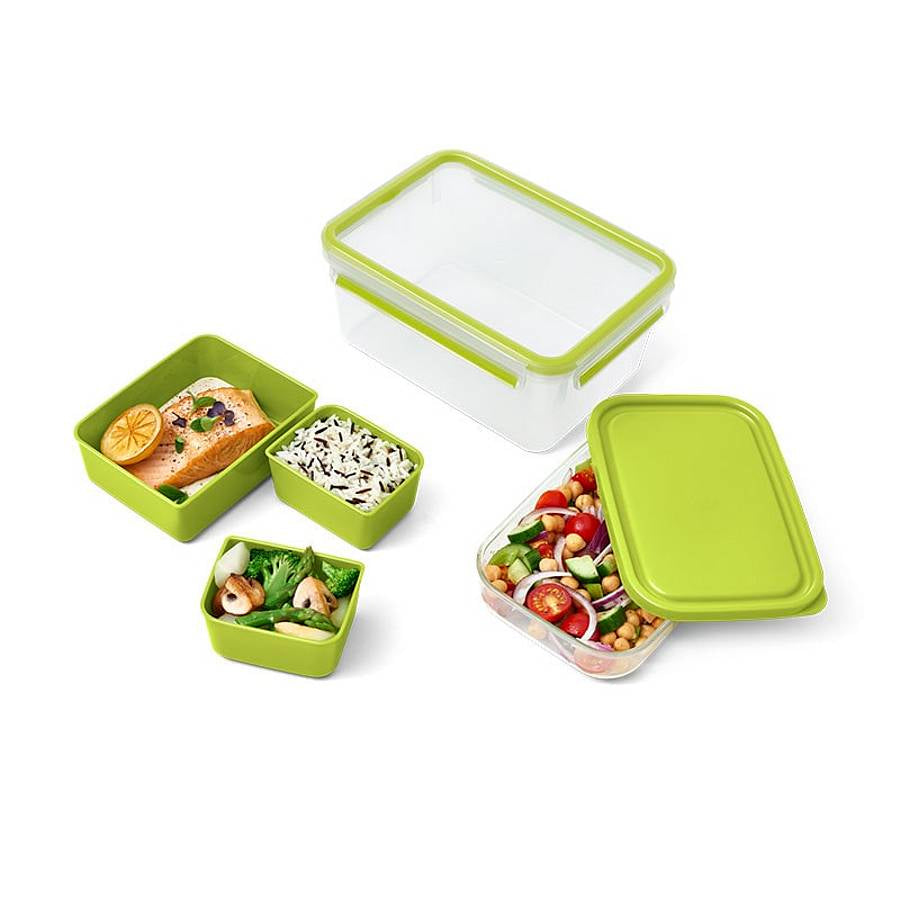 EMSA Lunchbox Clip&Go – 2,3 l – mit 4 Fächern, auslaufsicher – Kunststoff – grün, transparent