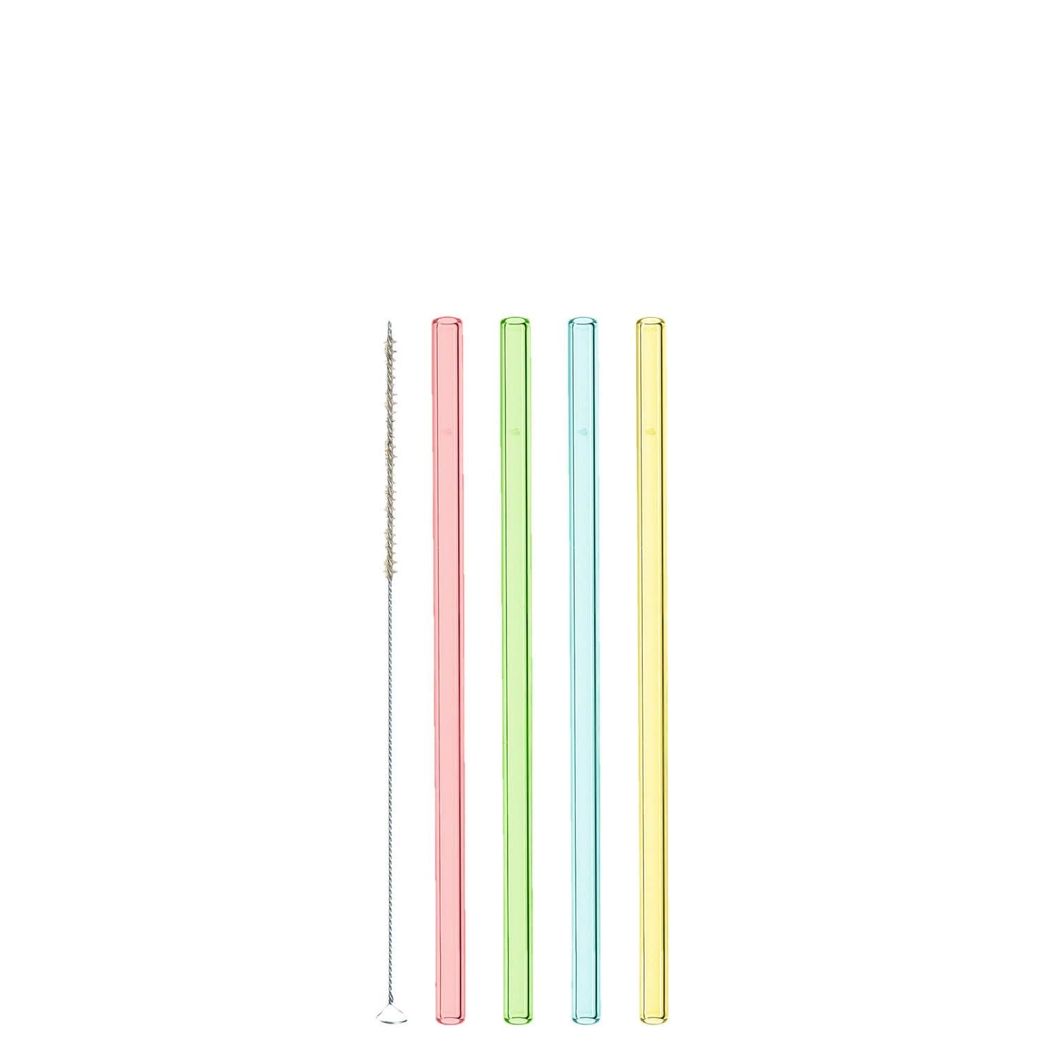 LEONARDO Trinkhalme – mehrfarbig – Ø 9 mm × 20 cm – Glas – 4 Stk – mit Reinigungsbürste