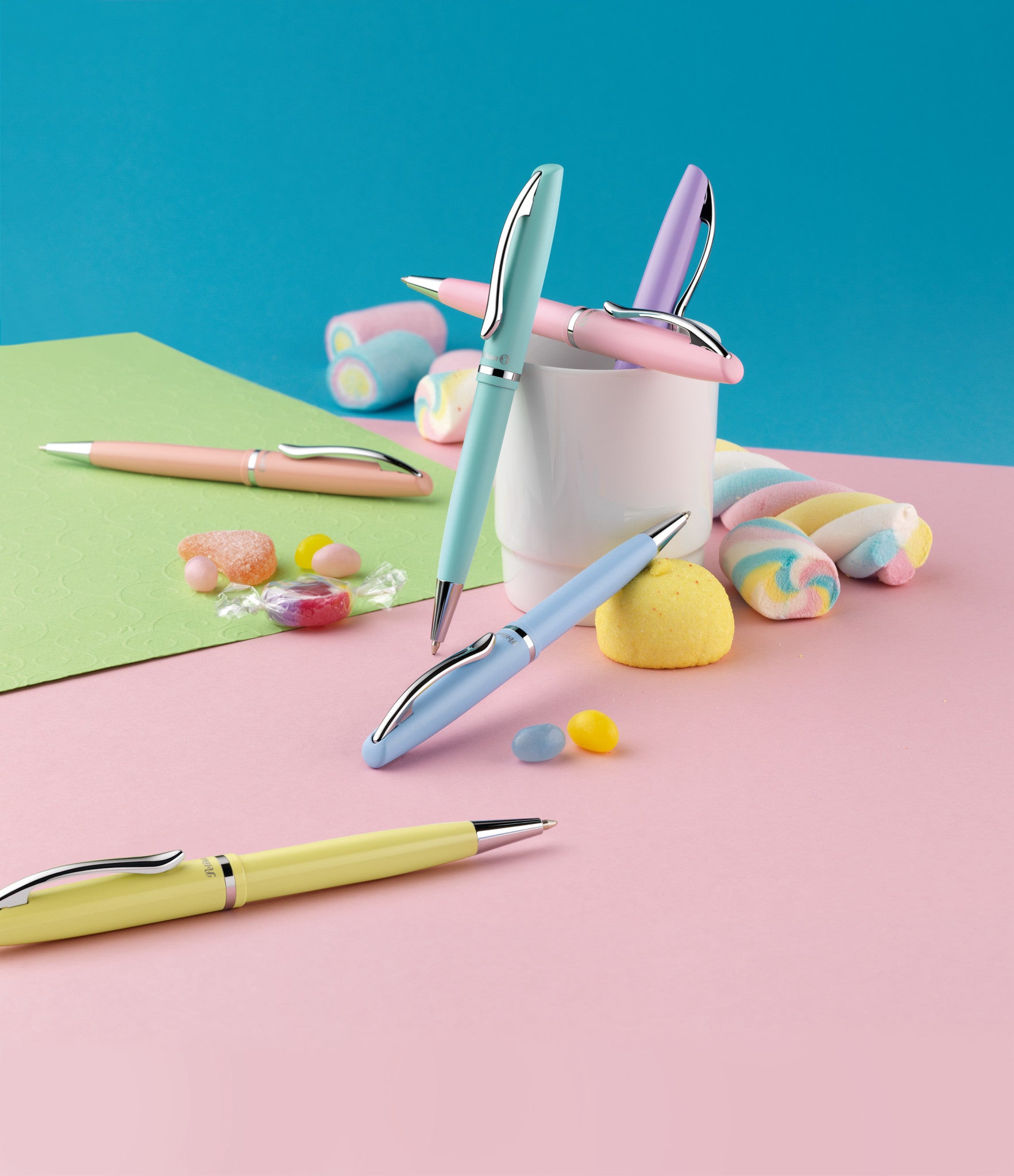 Pelikan Jazz Pastell Kugelschreiber – Blau, Medium, Druck, Messing, nachfüllbar