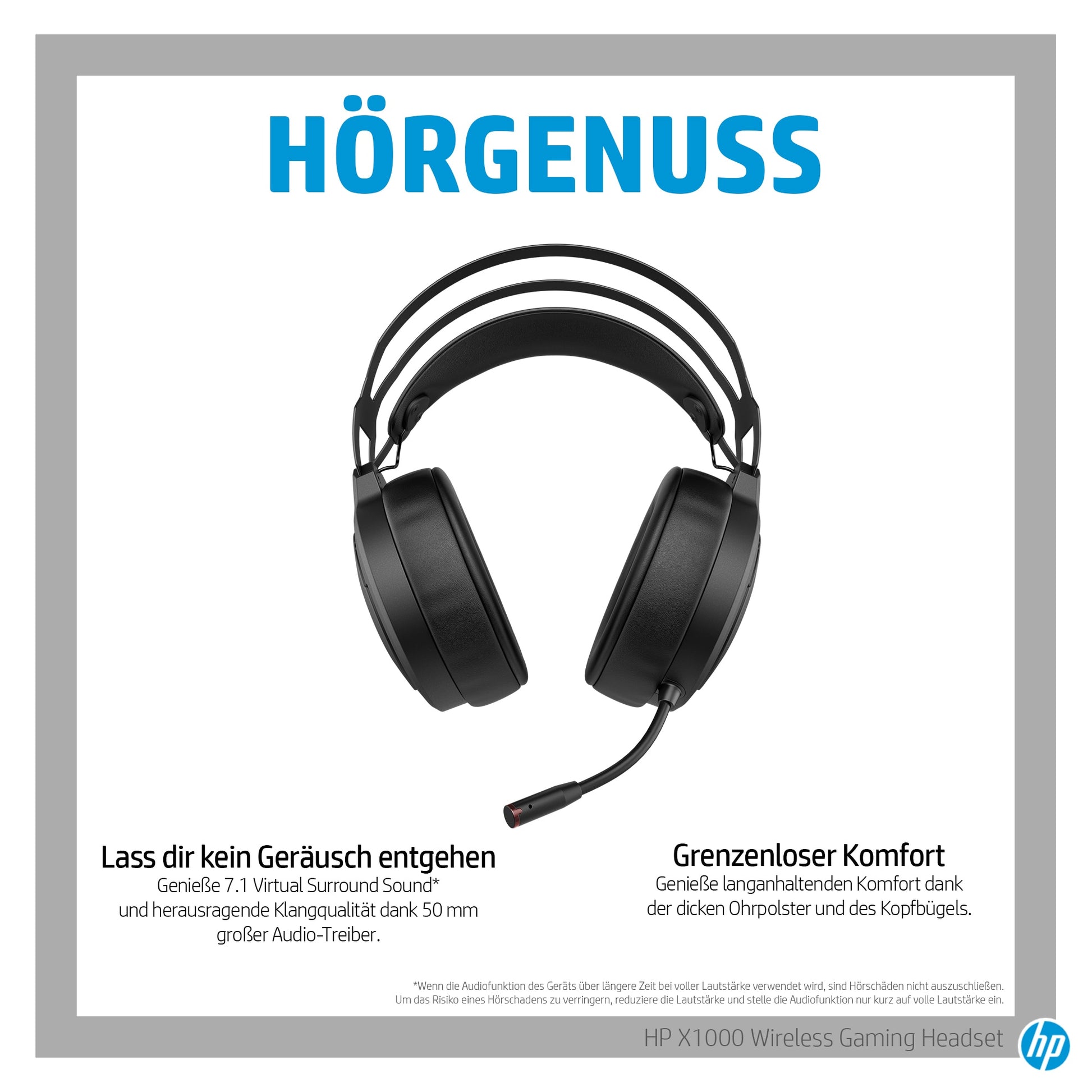 HP X1000 Gaming-Headset – Over-Ear, Stereo, Kabel + BT, USB-A, Schwarz