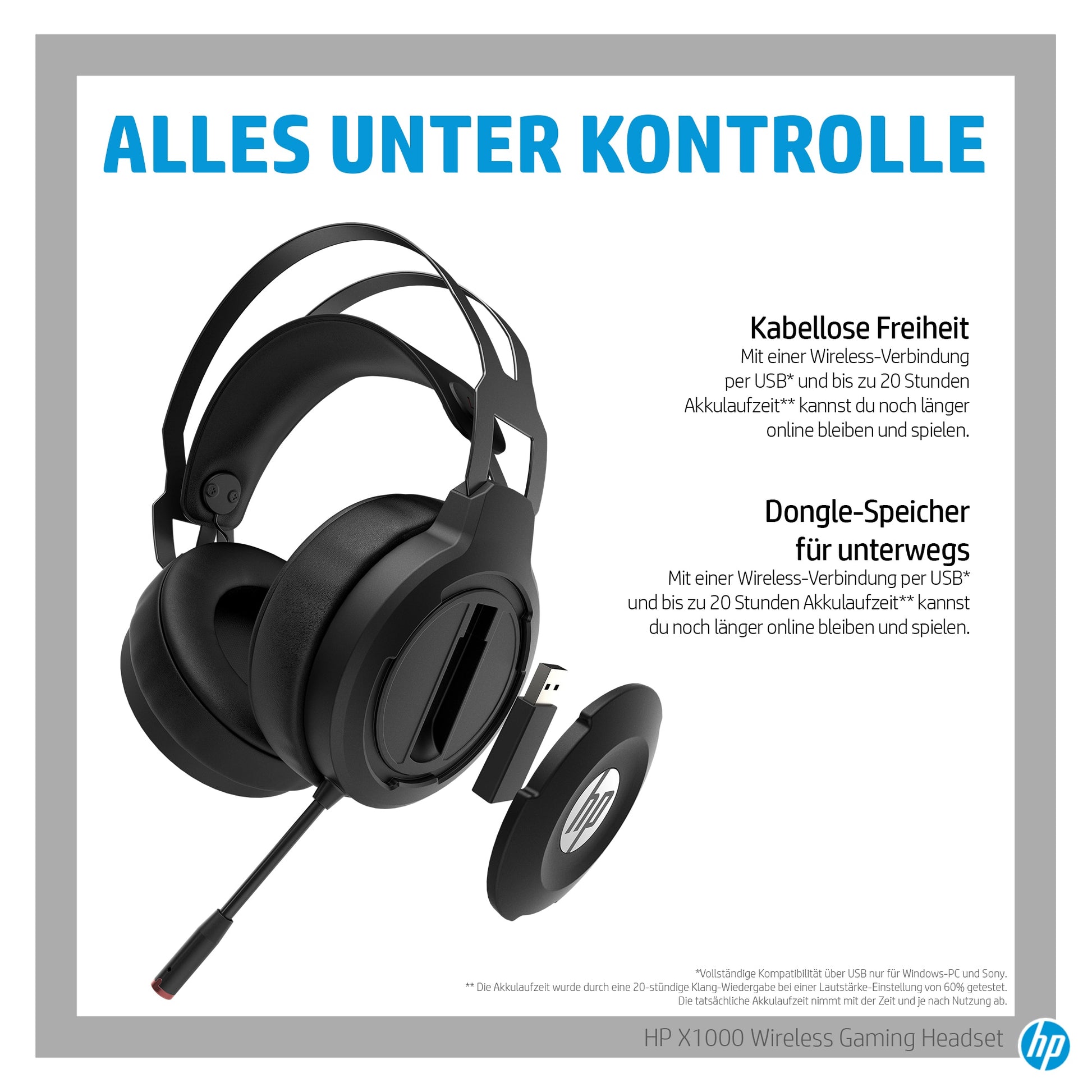 HP X1000 Gaming-Headset – Over-Ear, Stereo, Kabel + BT, USB-A, Schwarz