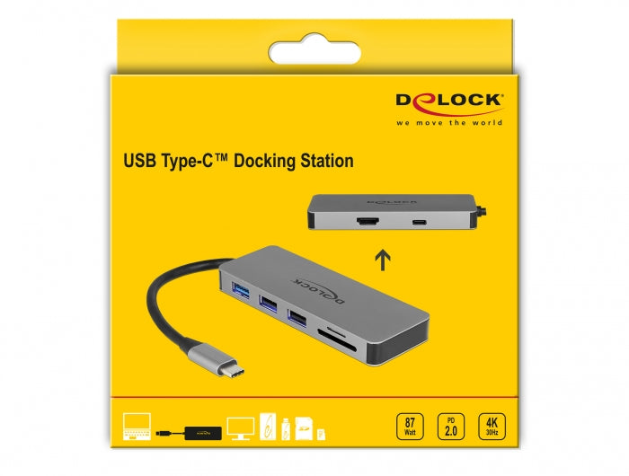 DeLOCK 87743 Dockingstation – USB-C, 1× HDMI, 3× USB-A, 87 W PD, SD/microSD, für Windows/Mac/Linux