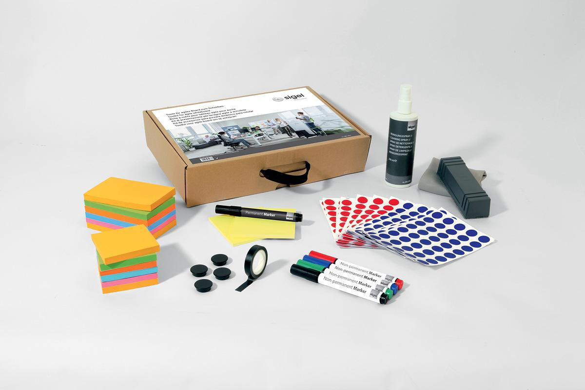 Sigel Starter-Kit – inkl. Moderationskoffer, Wandschiene, Montagesatz – für Whiteboards Meet up
