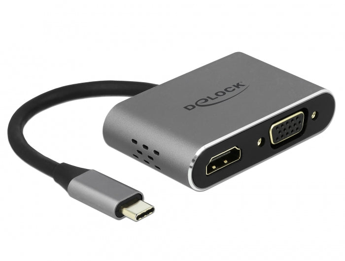 DeLOCK 64074 Multiport-Adapter – USB-C, 1× HDMI, 1× VGA, 1× USB-A, 1× USB-C, 87 W PD, für Windows/Mac/Android