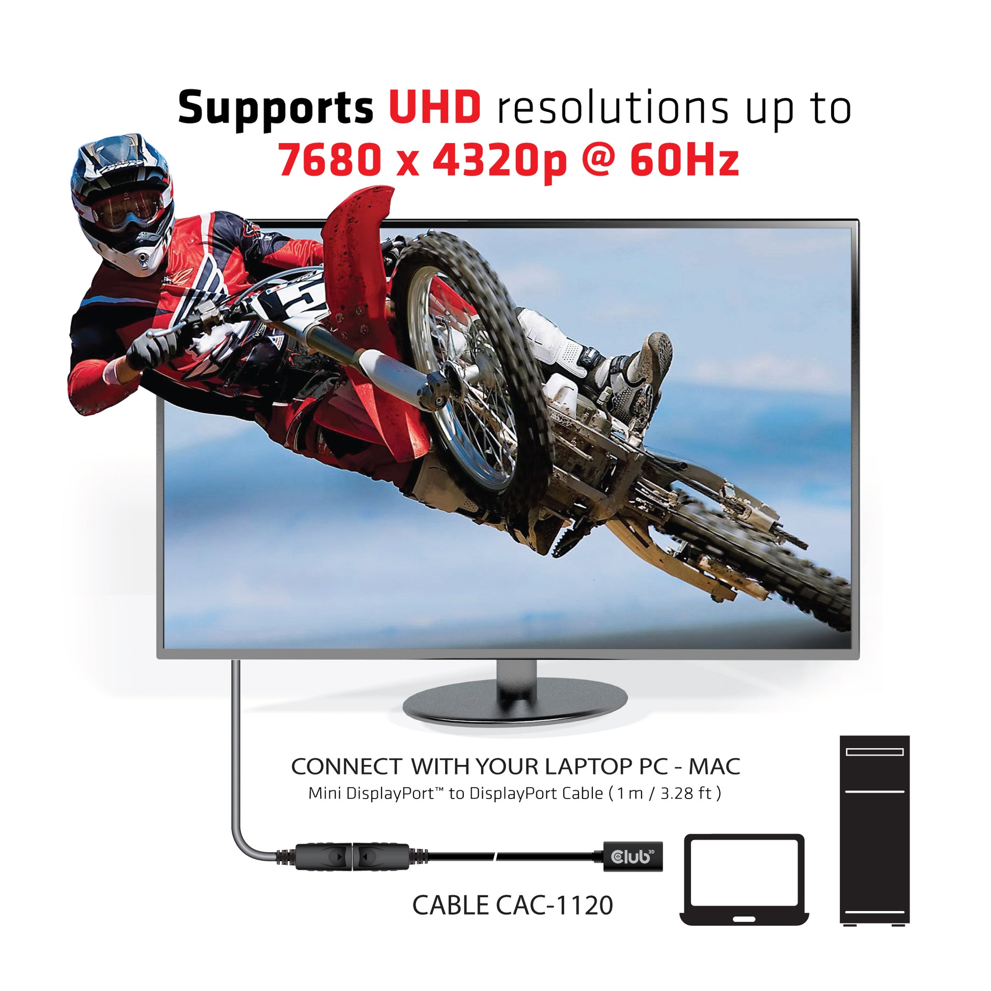 CLUB3D Club 3D DisplayPort Verlängerung DP 1.4 8K 60 Hz – 1 m – HDR