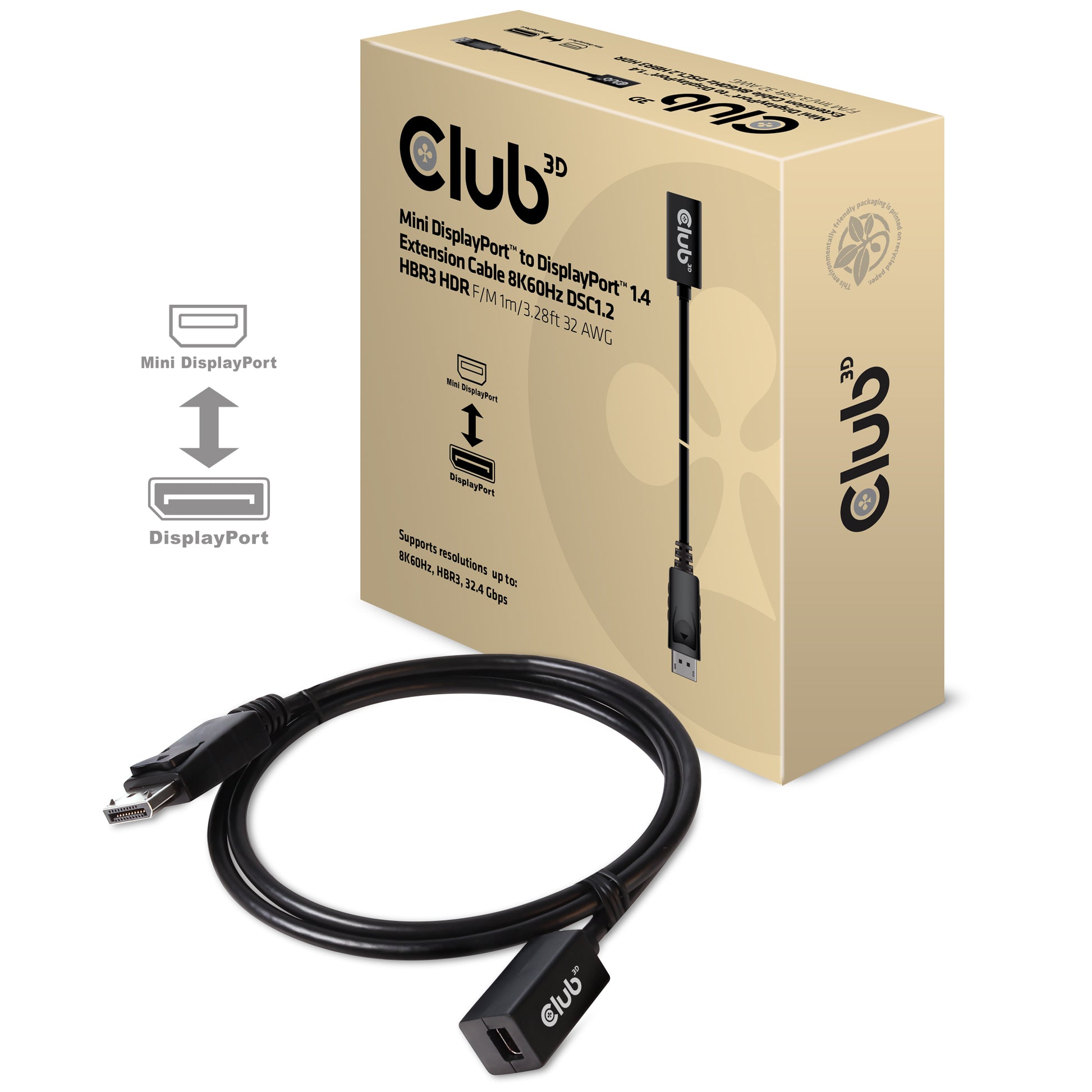 CLUB3D Club 3D DisplayPort Verlängerung DP 1.4 8K 60 Hz – 1 m – HDR
