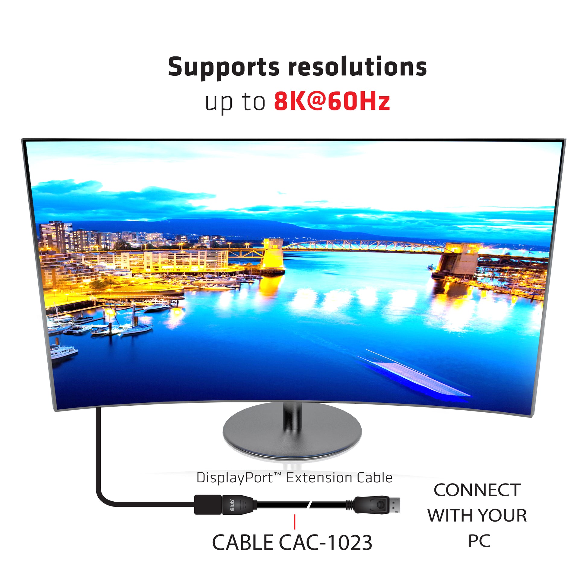 CLUB3D DisplayPort Verlängerung DP 1.4 8K 60 Hz – 3 m – HDR