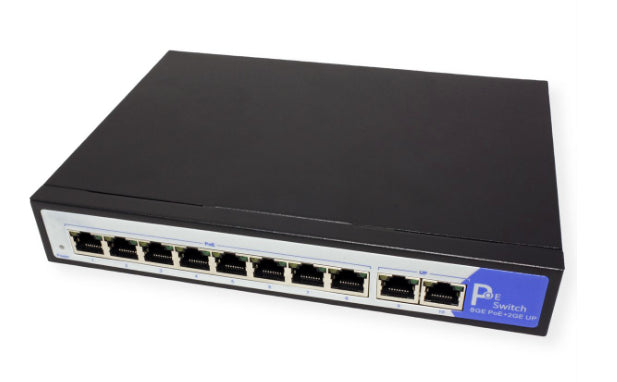 VALUE Unmanaged Switch – 8× 1G PoE, 2× 1G Uplink, PoE (IEEE 802.3af), PoE Budget 120 W, Desktop