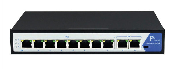 VALUE Unmanaged Switch – 8× 1G PoE, 2× 1G Uplink, PoE (IEEE 802.3af), PoE Budget 120 W, Desktop