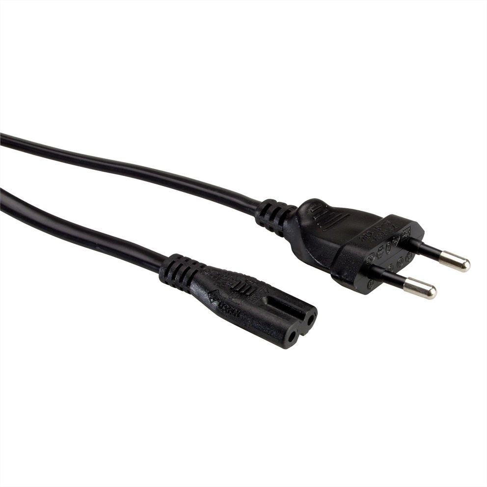 VALUE Netzkabel – Eurostecker (CEE 7/16) – IEC C7, 1 m, 250 V/2,5 A, Schwarz