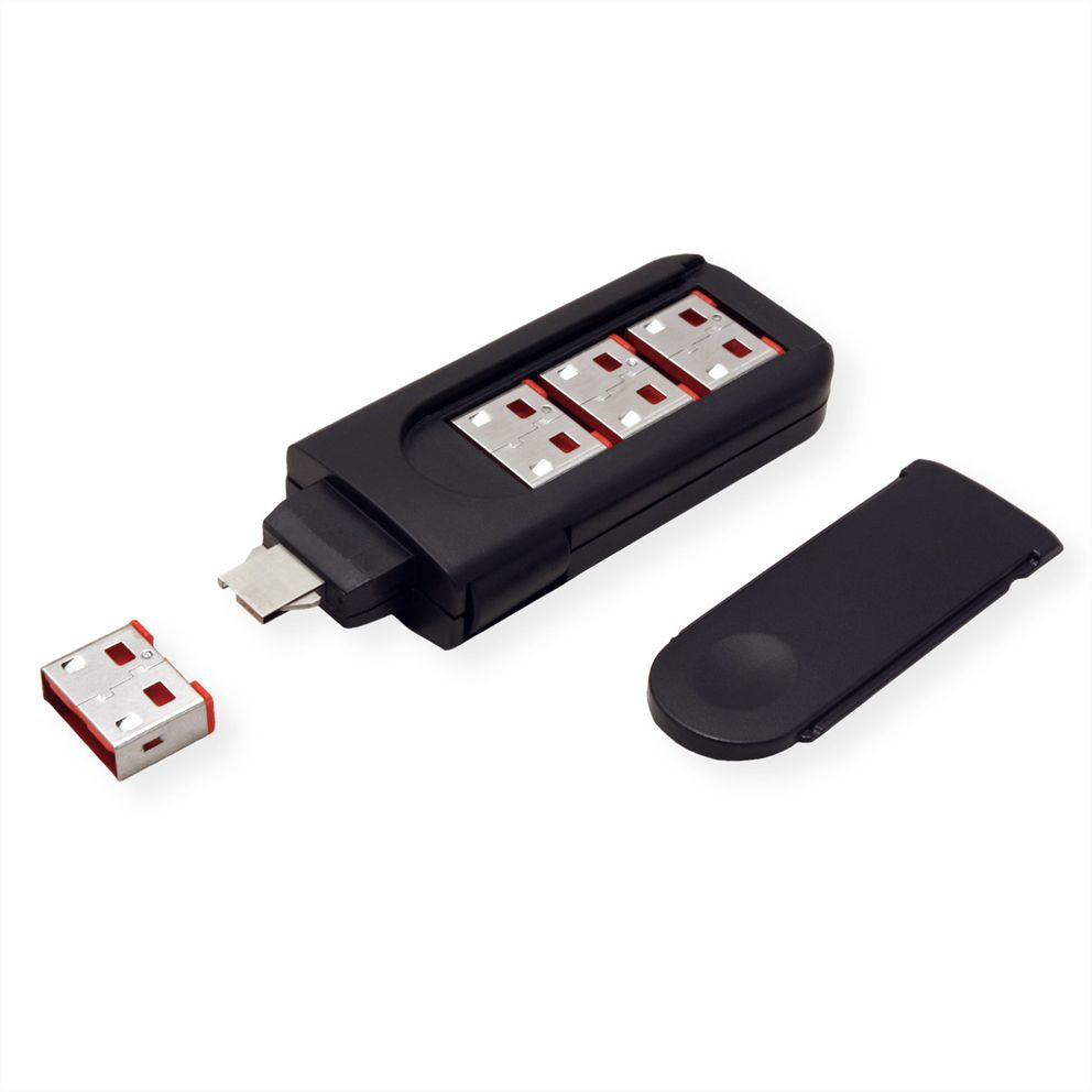 ROLINE USB-Portblocker – Kunststoff, Schwarz – Set mit 4 Schlössern und 1 Schlüssel – für USB Typ-A