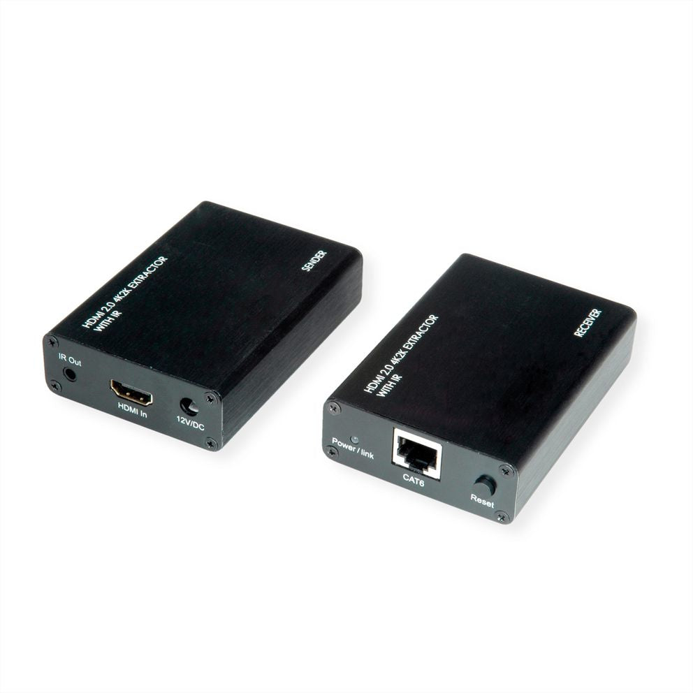 ROLINE HDMI Extender-Kit – 4K @ 60 Hz bis 30 m, Full HD bis 45 m, über Cat6A-Kabel, Sender + Empfänger
