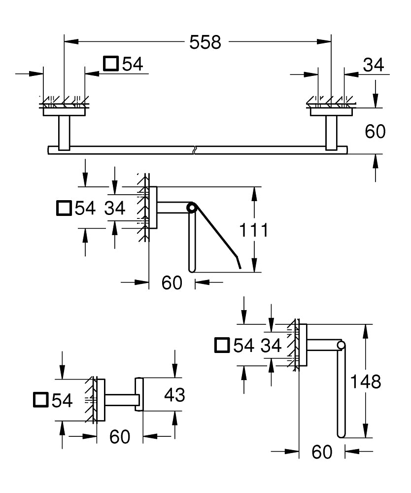 GROHE Badzubehör-Set Start Cube – Metall, Klebestreifen, Wandmontiert, Schwarz, 4-teilig