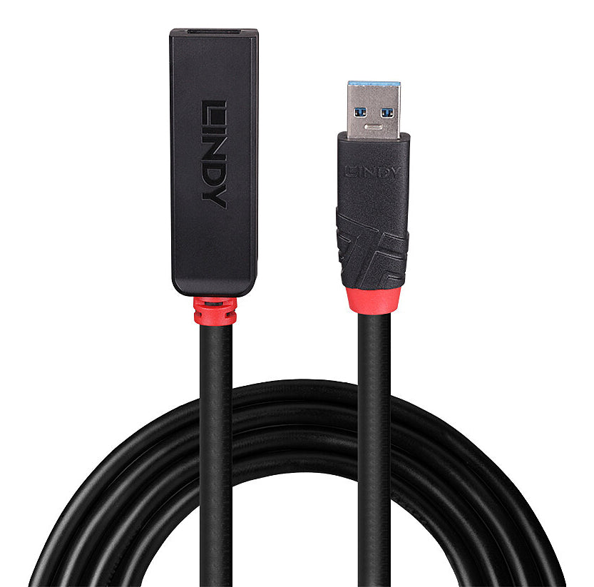 Lindy USB-C Verlängerungskabel (Stecker auf Buchse) – USB 3.2 Gen 1 (5 Gbit/s) – 8 m – Aktiv, LED – Schwarz
