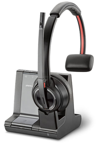 Poly Savi 8200 Serie W8210/A – Mono Headset – DECT, Bluetooth – Boom-Mikrofon – Schwarz/Grau – bis 13 h