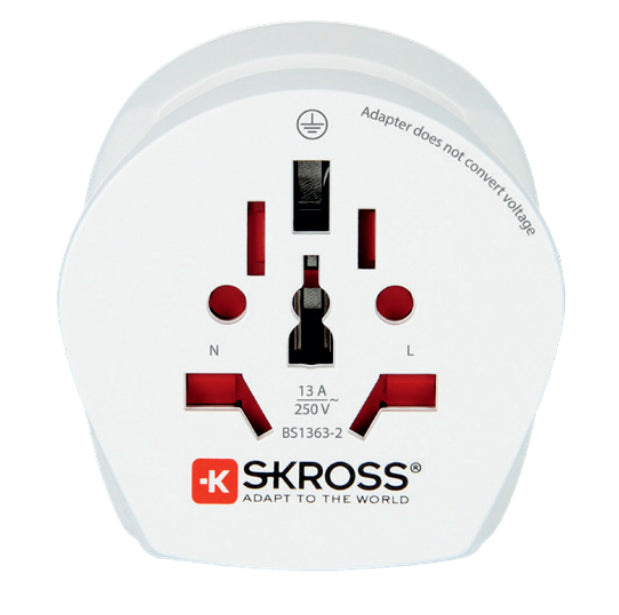 Skross Country Reiseadapter – geerdet, mit Sicherung – von Südafrika → Welt – 16 A, 100–250 V – weiss
