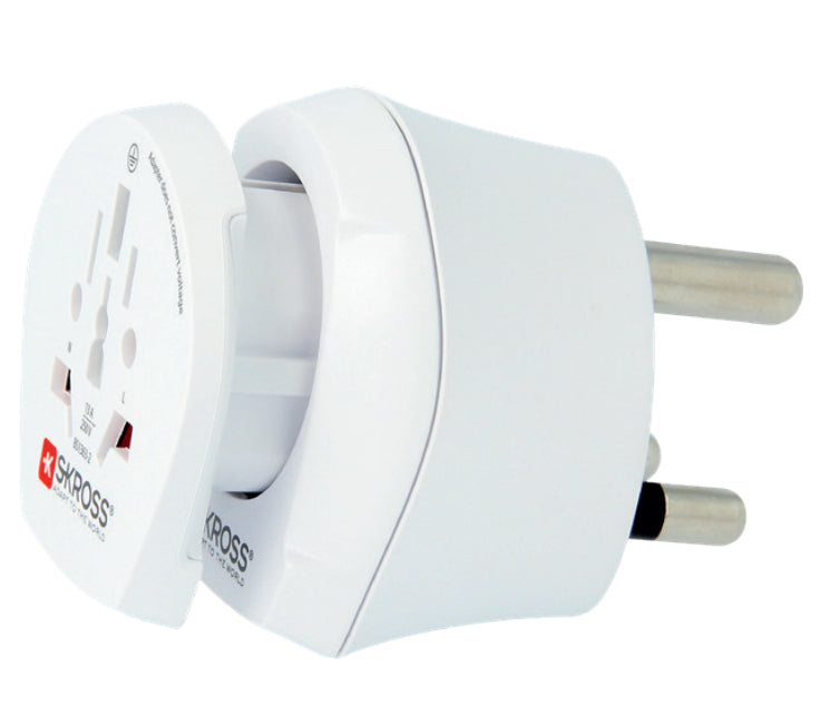 Skross Country Reiseadapter – geerdet, mit Sicherung – von Südafrika → Welt – 16 A, 100–250 V – weiss