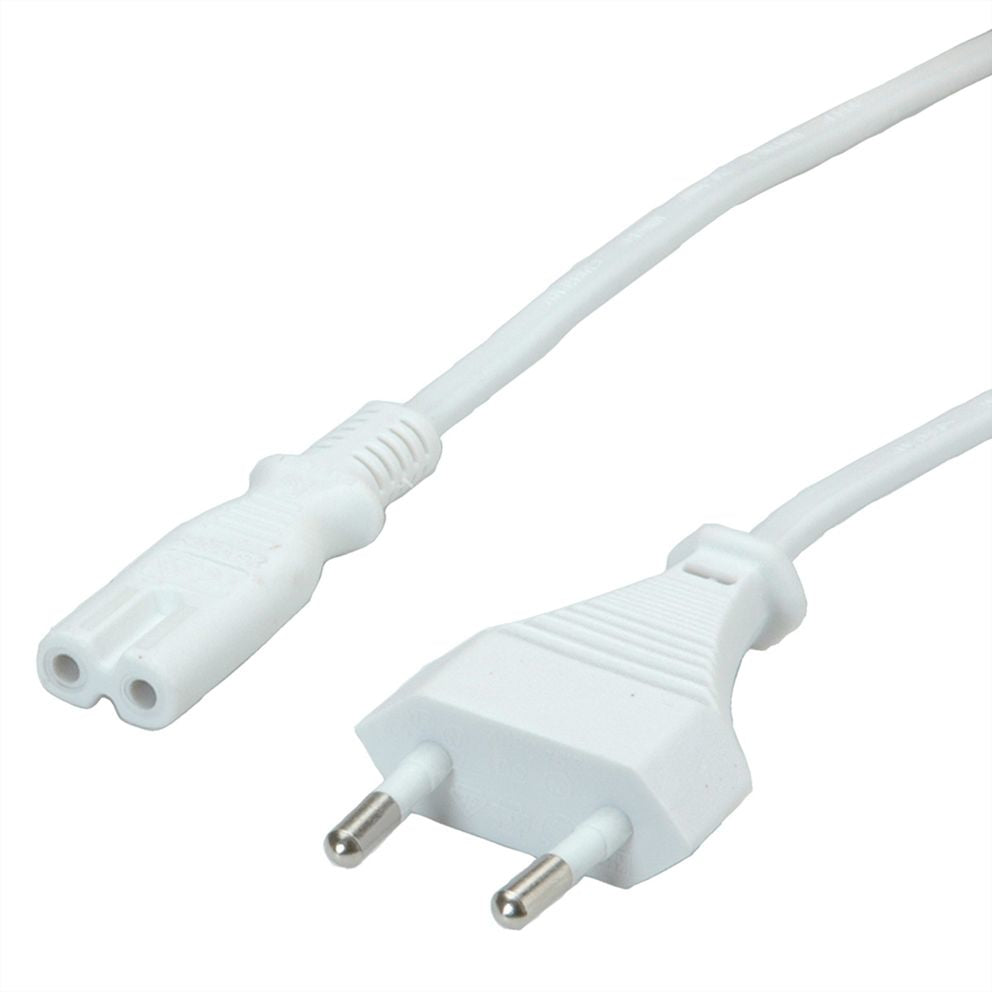 VALUE Netzkabel – Eurostecker (CEE 7/16) – IEC C7, 3 m, 250 V/2,5 A, weiss