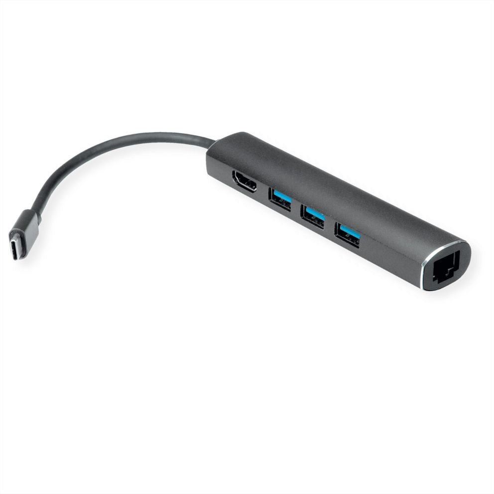 VALUE Dockingstation – USB-C, 1× HDMI, 3× USB-A, GbE, für MacBook/Notebook/Ultrabook