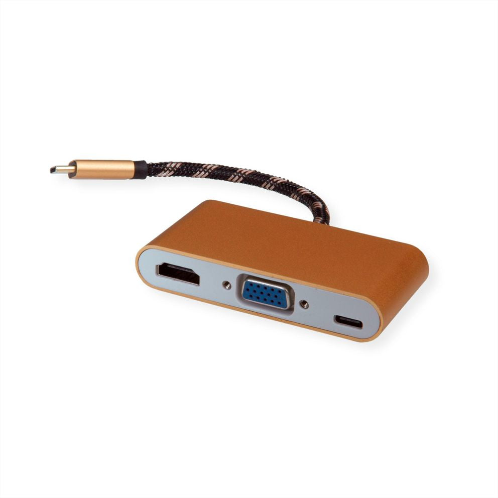 ROLINE GOLD Adapter USB-C zu HDMI/VGA – 4K (3840 × 2160) @ 60 Hz, USB 3.2 Gen 1, 0,1 m, PD 60 W