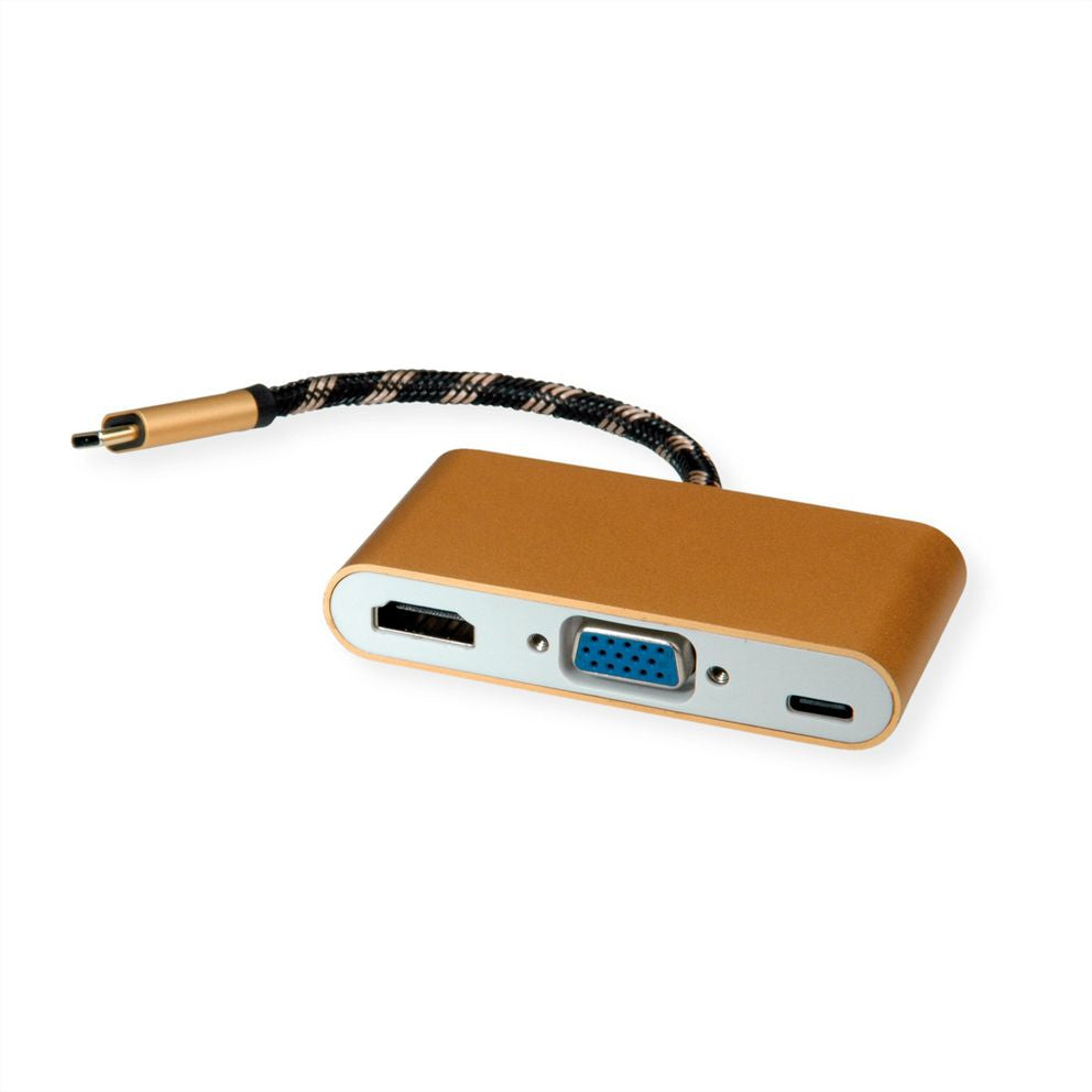 ROLINE GOLD Adapter USB-C zu HDMI/VGA – 4K (3840 × 2160) @ 60 Hz, USB 3.2 Gen 1, 0,1 m, PD 60 W