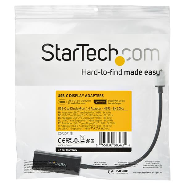 StarTech.com USB-C zu DisplayPort Adapter – 8K (7680 × 4320) @ 30 Hz, DP 1.4, HBR3, DSC, HDR – Schwarz