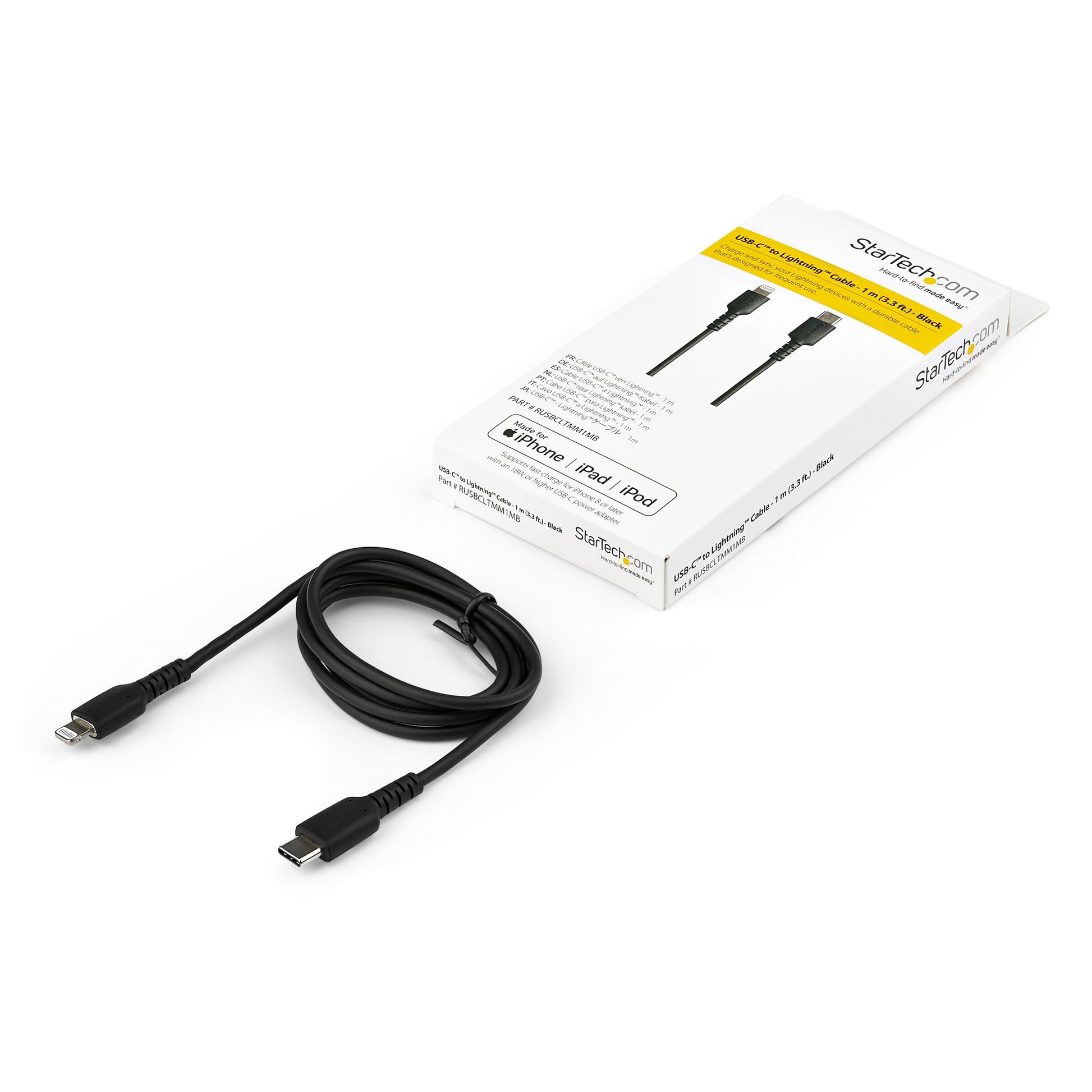 StarTech.com USB-C auf Lightning Kabel, Schwarz, Aramid-verstärkt