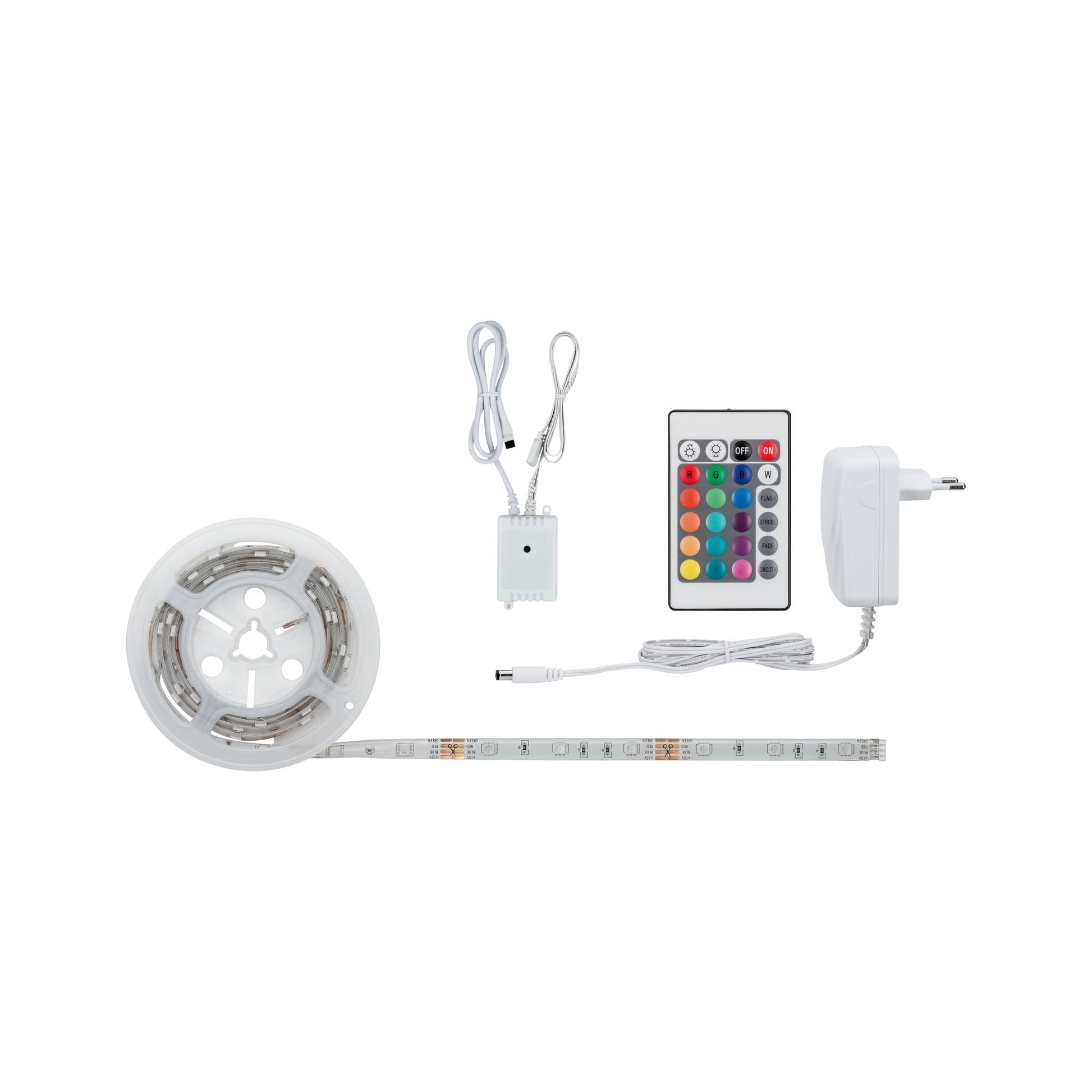 Paulmann LED-Strip – Komplettset, 1,5 m, 168 lm, 12,5 W, RGB, dimmbar, weiss, Netzteil, Fernbedienung