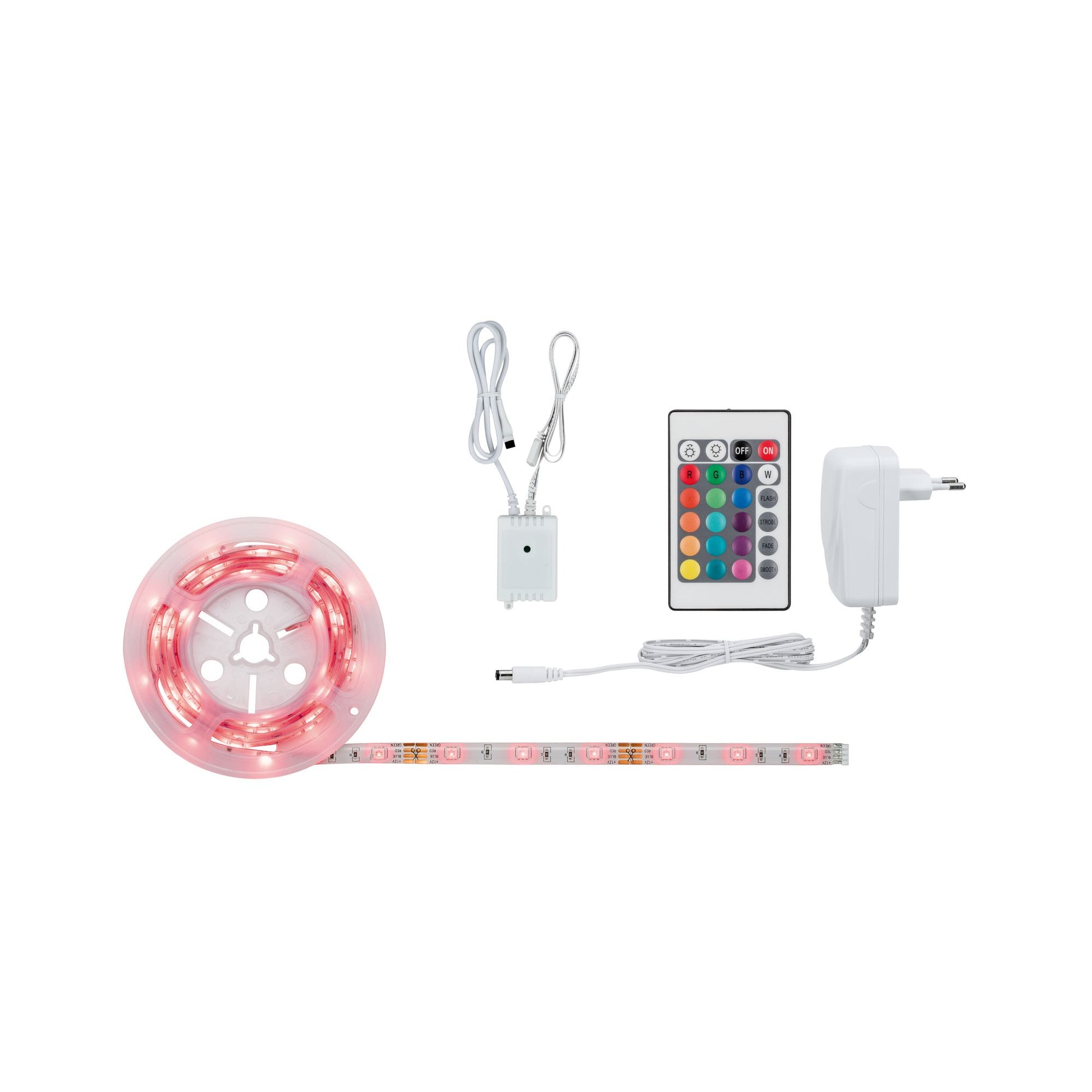 Paulmann LED-Strip – Komplettset, 1,5 m, 168 lm, 12,5 W, RGB, dimmbar, weiss, Netzteil, Fernbedienung